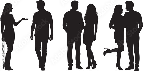 Professional Couple and Individual Social Interaction Silhouette Vector Set