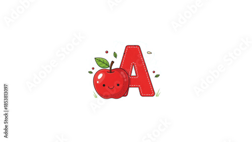red letter a with smiling apple preschool learning vector