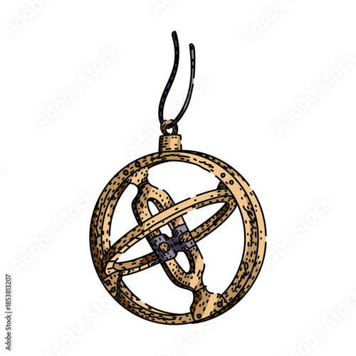 Hand drawn armillary sphere showcasing a vintage astronomical instrument, representing concepts of ancient timekeeping, global exploration, and scientific discovery