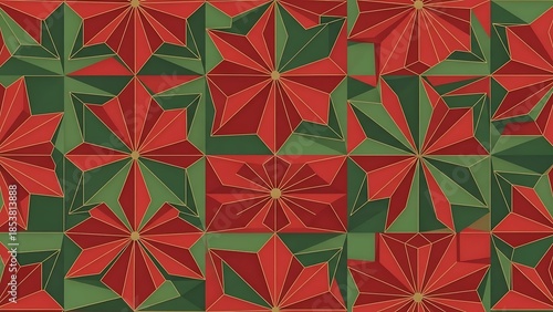 Vibrant red and green geometric pattern with star shapes