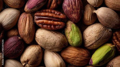 Mixed nuts and pistachios close-up
