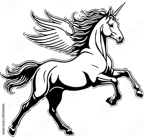 Fantasy Horse Black and White Vector SVG
