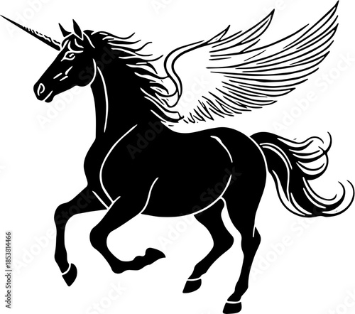 Fantasy Horse Black and White Vector SVG