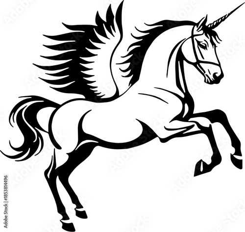 Fantasy Horse Black and White Vector SVG