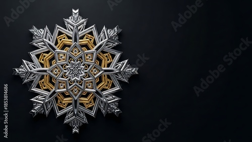 Stunning golden and silver snowflake on dark background