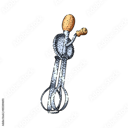 Hand mixer tool featuring mechanical rotating beaters, a crank handle, and a comfortable grip for efficiently whisking ingredients in culinary preparation