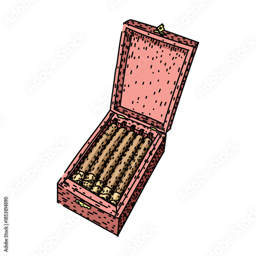 Wooden cigar box with an open lid, displaying neatly arranged hand rolled tobacco cigars, representing luxury, tradition, and a refined smoking experience