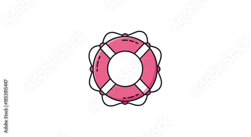 A simple and clean cartoon illustration of a pink lifebuoy preserver for safety and rescue isolated on a white background.