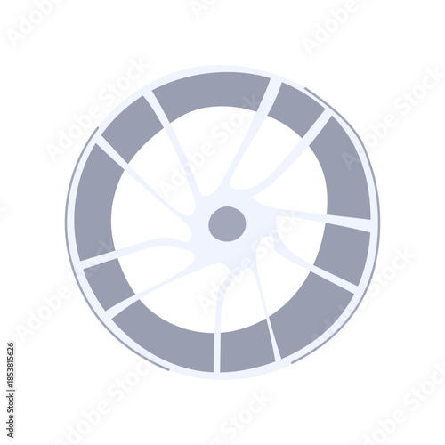 Modern car alloy wheel close up showing sleek spokes and polished rim, symbolizing automotive engineering, performance, maintenance, spare part and vehicle design on white background