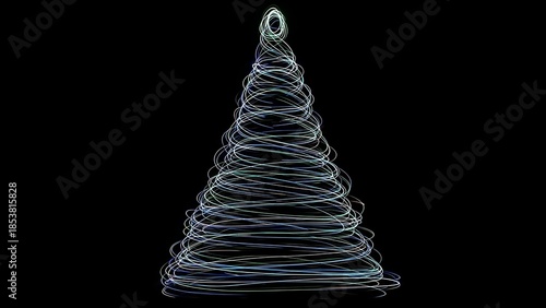 Vibrant neon Christmas tree lights on black background
