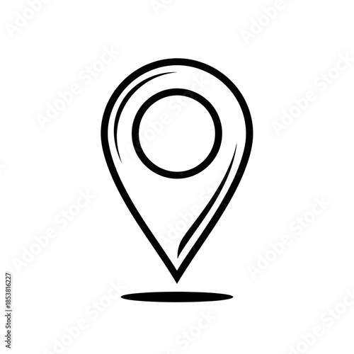 Free Download Black and white simple line art illustration of a map location pin icon with a circular inner element and a subtle shadow beneath it - GFXLoad