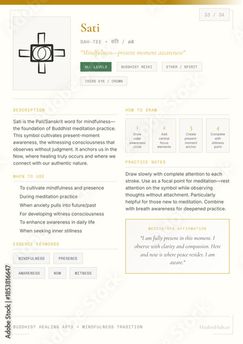 Sati Reiki Symbol Study Card for Mindfulness