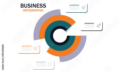 Modern Infographic Vector Template. Semicircular pie chart divided into 7 colorful sectors. Concept of eight features of startup project to select. vector illustration.
