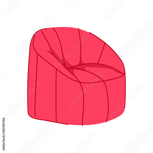 Red bean bag chair providing a modern and comfortable furniture option for casual lounging, rest, and home decoration, illustrated with a clean vector design against a white background