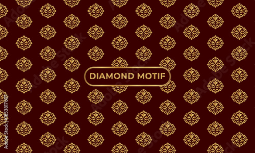 Maroon and Gold Diamond Motif Seamless Pattern