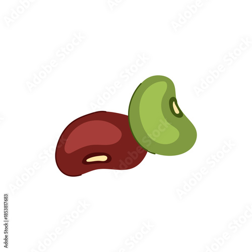 Two distinct legumes, a bold red bean and a vibrant green bean, representing healthy nutrition and plant based food concepts on a clean white background