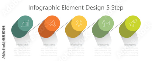 3D infographic element design 5 step. Set of realistic infographic elements in different style. Vector infographic template. 