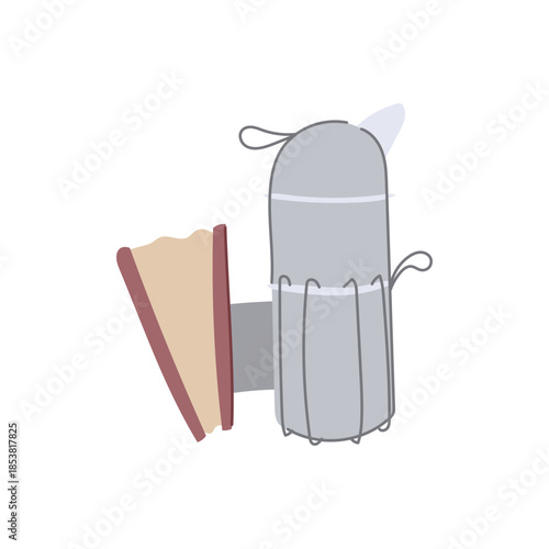 Beekeeping smoker tool illustration showing smoke used to calm bees for hive inspections, supporting sustainable apiary management, honey production, and small scale apiculture practices