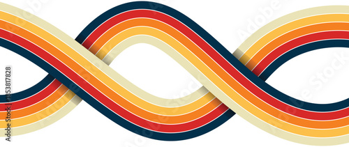 Abstract background of rainbow groovy Wavy Line design in 1970s Hippie Retro style. Vintage Striped Backgrounds, Posters, Banner Samples. Minimal retro background with colorful stripes. Eps10 vector.