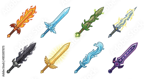 set of magical swords isolated