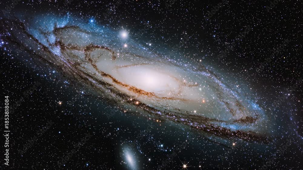 custom made wallpaper toronto digitalMajestic spiral galaxy glowing in deep space, with a bright core, dust lanes, and countless stars scattered across the dark cosmic background.