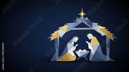Nativity scene with Mary, Joseph, and baby Jesus in manger