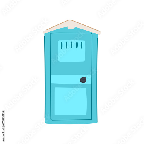 Portable toilet standing ready for outdoor events, construction sites, or camping, providing a temporary and convenient restroom facility for public or private use