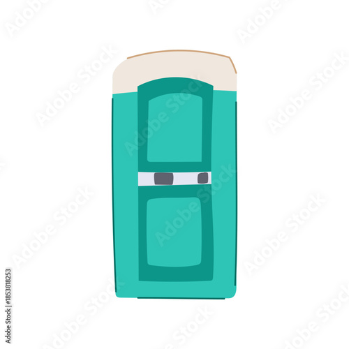 Portable toilet illustration depicting a standalone green unit with a cream top and simple handle, offering temporary sanitation and essential facilities for outdoor events and construction sites