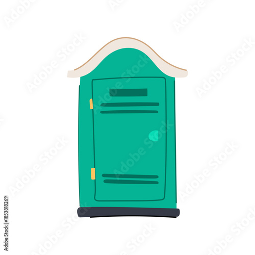 Portable chemical toilet standing on a white background, offering temporary restroom facilities for construction sites, festivals, or camping, ensuring public hygiene and convenience