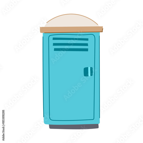 Portable toilet unit standing on a clean white background, representing temporary sanitation solutions for outdoor events, construction sites, and remote locations