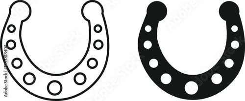 Horseshoe icon. Good luck and fortune symbols. Equestrian and horse graphic design. Equestrian Equipment Icons. Steel horseshoe symbol
