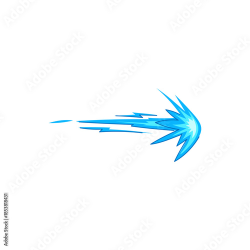 Blue energy blast creating a sharp shooting motion and explosion effect, symbolizing power, speed, attack, and impact for action games and graphic designs