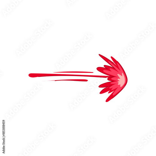 Red fiery energy blast icon moving with speed lines, representing a shooting effect or a projectile in a cartoon or comic book style, ideal for game design elements