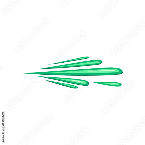 Green cartoon lines illustrating rapid movement or a dynamic spray, creating a visual effect of speed, liquid splash, or energy bursting forward on a white background