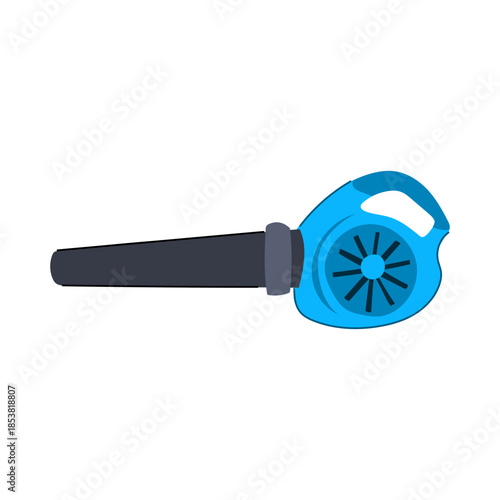 Blue and dark grey leaf blower, a common gardening tool, efficiently clearing away leaves and debris, representing tidiness, lawn care, and autumnal maintenance on a white background