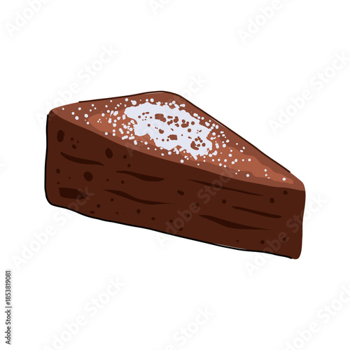 Chocolate brownie dessert piece with a coarse sugar or salt flake topping, offering a sweet and savory taste, ideal for bakery menus, snack concepts, and delicious treats