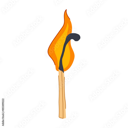 Wooden matchstick igniting with a vibrant orange and yellow flame, creating light and representing concepts of fire, ignition, energy, and a fleeting moment