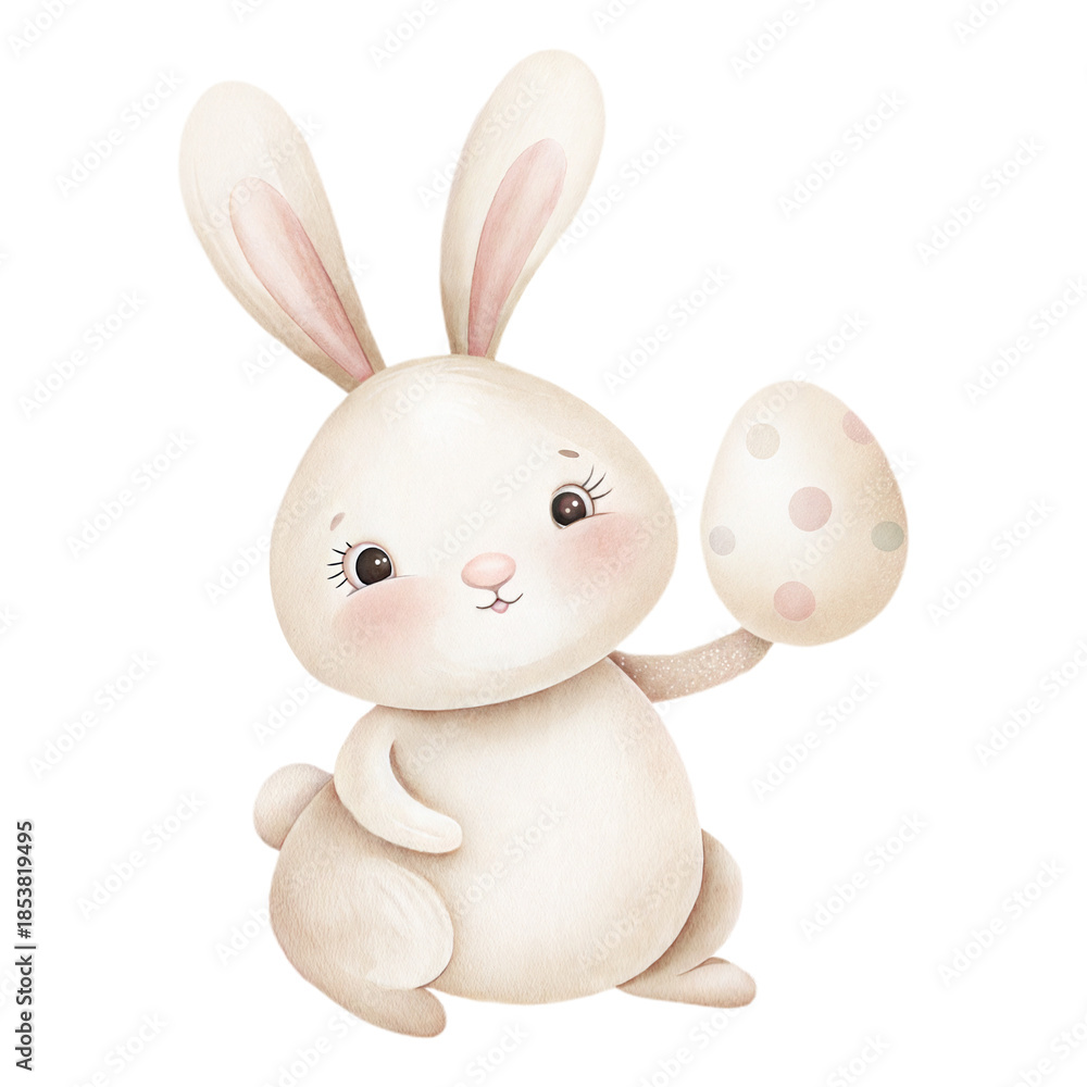 Obraz premium Cute watercolor bunny holding pastel Easter egg nursery illustration design