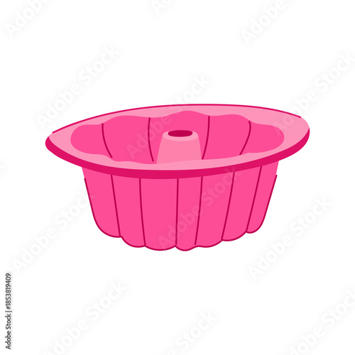 Pink silicone bundt cake pan standing on a white background, representing a versatile kitchen utensil perfect for baking various desserts, cakes, and sweet treats