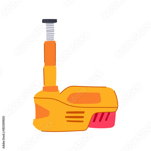 Yellow and orange car jack tool, a vital equipment for automotive repair and maintenance, lifting vehicles and changing tires, illustrating service and roadside assistance