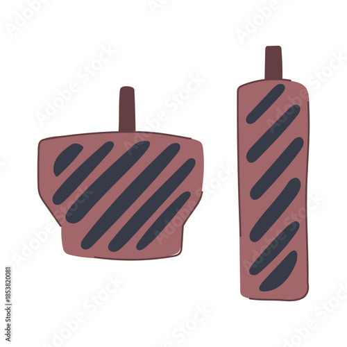 Automotive pedals representing vehicle speed and stopping control, simplifying the essential functions for operating a car in an intuitive illustration
