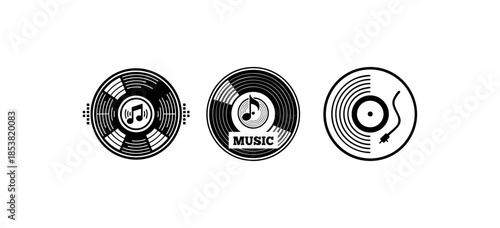 Black and White Music Icon with Vinyl Disc