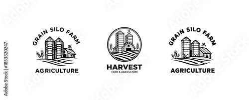 Black and White Grain Silo Farm Agriculture Logo