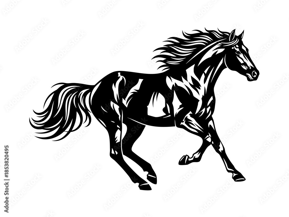 Obraz premium Galloping Horse Silhouette Vector Art Illustration Majestic Equine Running Free