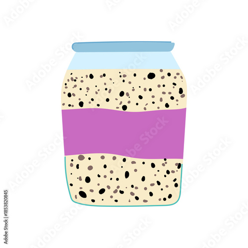 Chia seed pudding layered with an accent color, showing a healthy breakfast or snack option, representing nutrition, health, and wellness in a simple graphic style