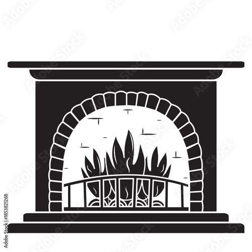 Fireplace Black Filled Vector Icon. fireplace mantel silhouette vector illustration. Mantelpiece symbol, logo illustration.