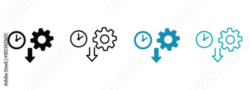 Time management and efficiency icons with clock and gear symbols