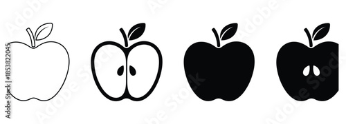 Variety of apple icons in different styles and shades