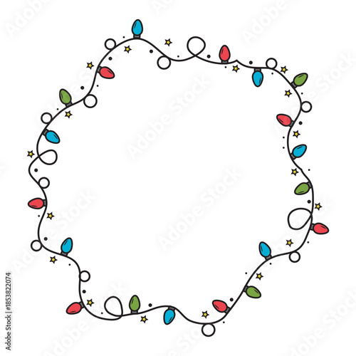 Christmas round doodle garland frame