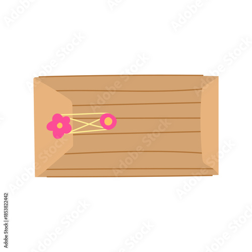 Closed kraft paper envelope featuring a decorative string and washer closure with a floral design, symbolizing private communication, traditional mail, and special correspondence